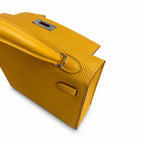 handmade Mini Kelly II 19cm imported Epsom Leather amber yellow Silver Buckle — Elegant Compact Carry Style