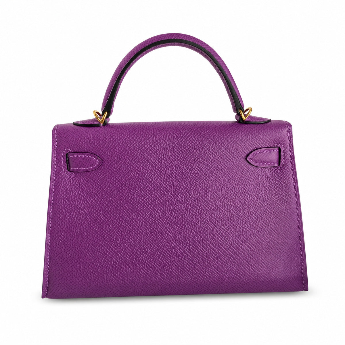 handmade Mini Kelly II 19cm imported Epsom Leather sea anemone purple Gold Buckle — Elegant Compact Carry Style
