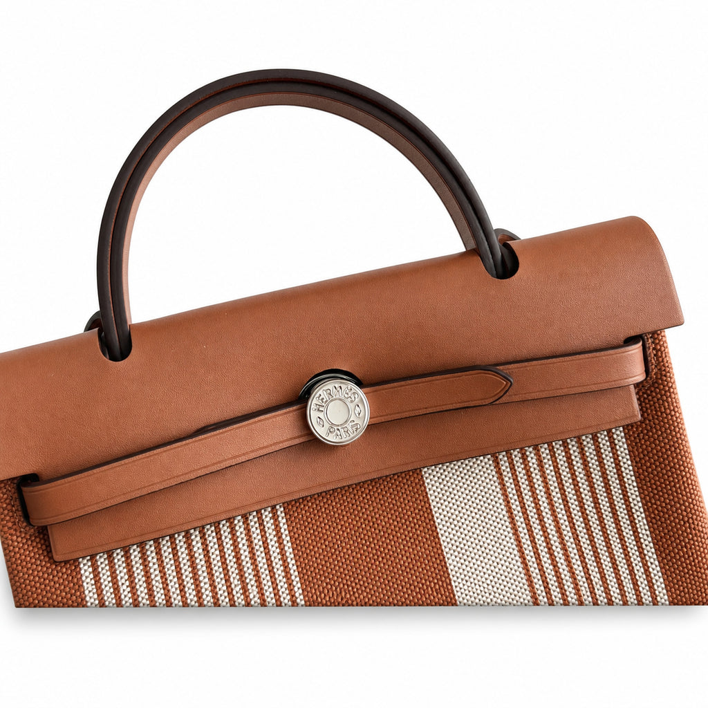 Leather-Handled Canvas Shoulder Bag: Herbag 31cm Saddle-Inspired Canvas Body with Leather Handle and Shoulder Strap