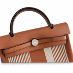Leather-Handled Canvas Shoulder Bag: Herbag 31cm Saddle-Inspired Canvas Body with Leather Handle and Shoulder Strap
