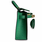 handmade Mini Kelly II 19cm imported Epsom Leather Velvet Green Gold Buckle — Distinctive Petite Bag