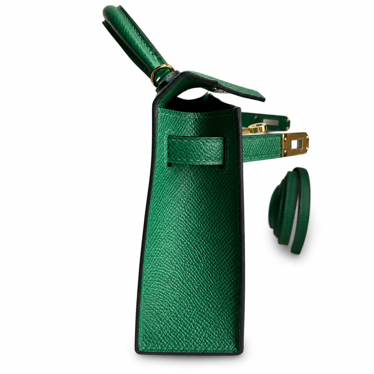handmade Mini Kelly II 19cm imported Epsom Leather Velvet Green Gold Buckle — Distinctive Petite Bag