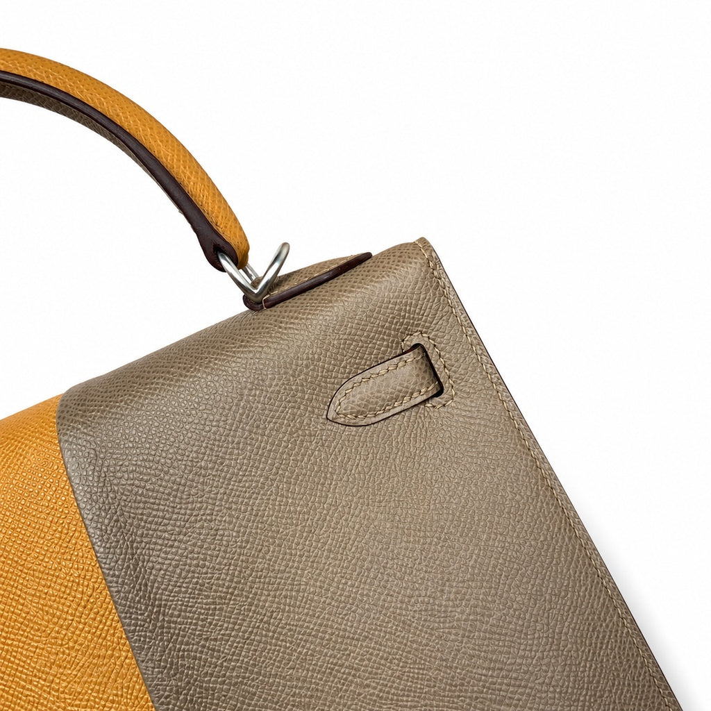 Kelly in Blue Epsom Leather with Silver Buckle Handmade — Polished Structured Handbag