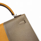 Kelly in Blue Epsom Leather with Silver Buckle Handmade — Polished Structured Handbag