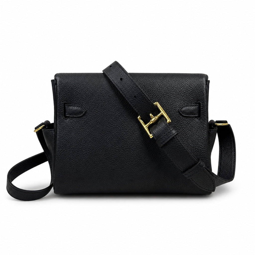 Kelly Messenger messenger bag for men and women, Black Gold Buckle, imported leather, all-steel hand-waxed thread, the highest cost-effectiveness — Sophisticated Carry Design