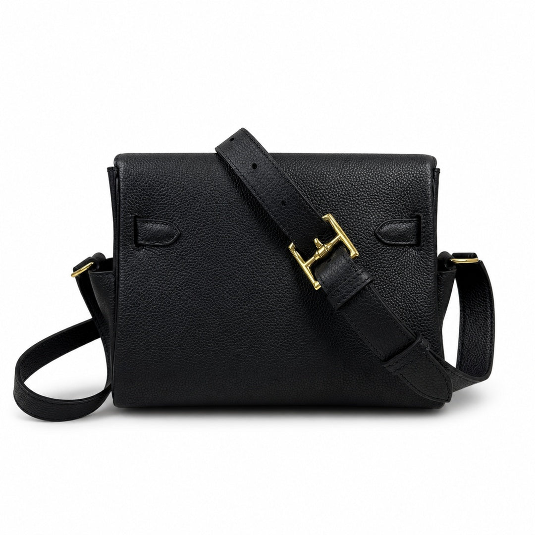 Kelly Messenger messenger bag for men and women, Black Gold Buckle, imported leather, all-steel hand-waxed thread, the highest cost-effectiveness — Sophisticated Carry Design