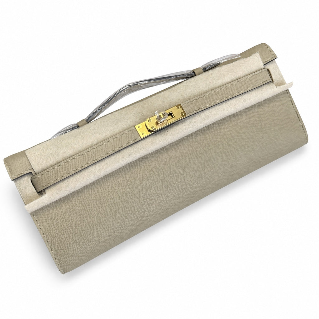 Kelly Cut 31 Clutch Epsom Leather Windbreaker Gray — Refined Flat Clutch