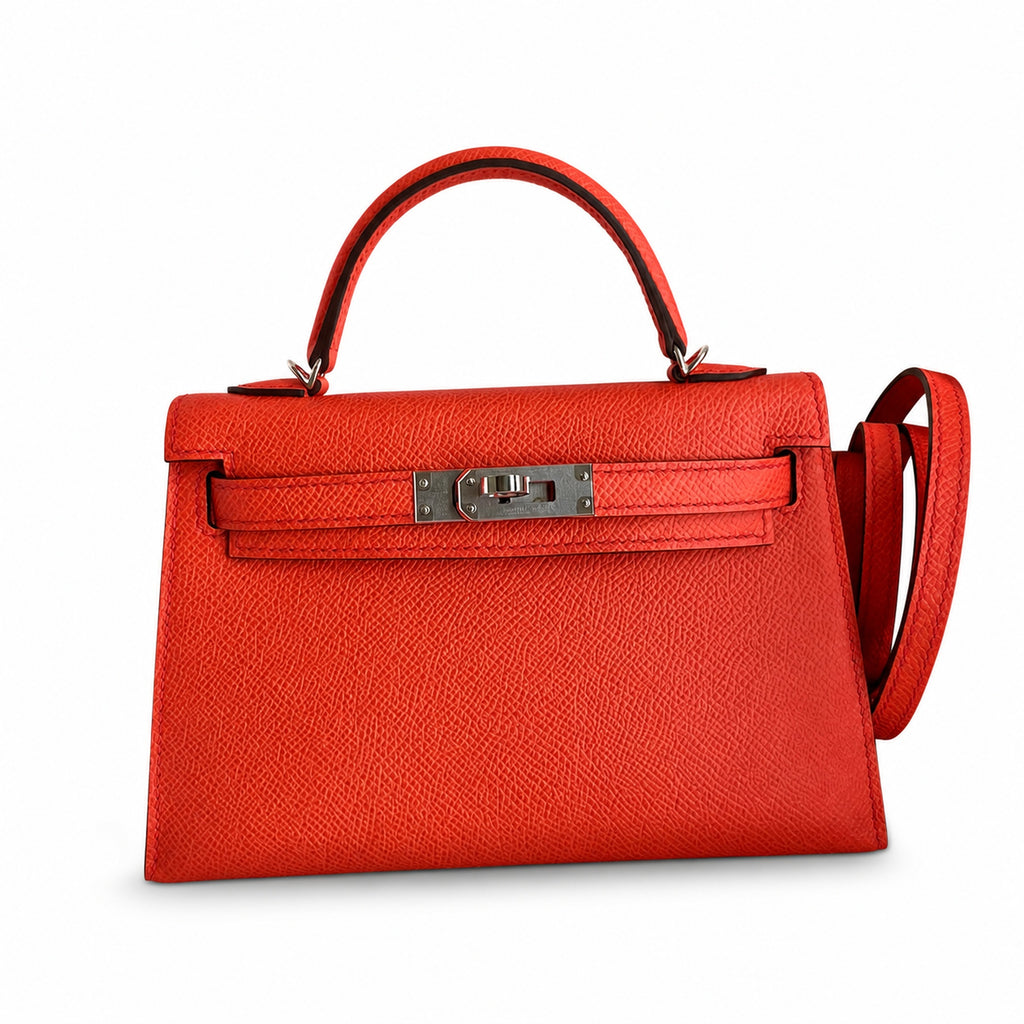 handmade Mini Kelly II 19cm imported Epsom Leather Texas Pink Silver Buckle — Compact Top-Handle Bag