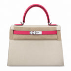 Kelly 25 Milkshake White lipstick powder Epsom Silver Buckle handmade — Timeless Top-Handle Design