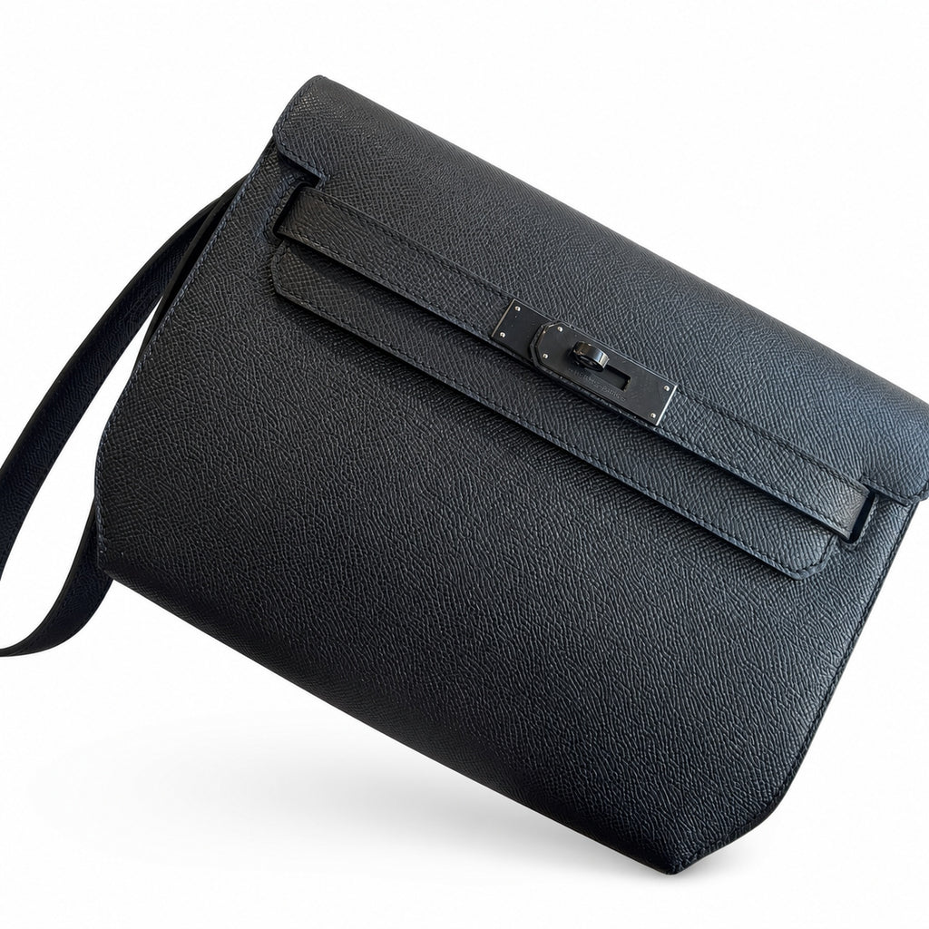 Kelly Depeches 25cm Epsom Leather with Shoulder Strap — Elegant Crossbody-Ready Clutch