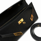 Refined Small Hand-Carry Bag: Kelly to go Color: ck89/Noir Size: 19*11.5*1.5cm Leather: Epsom Hardware: Gold shoulder crossbody bag, clutch bag, Black, cowhide, Gold Buckle