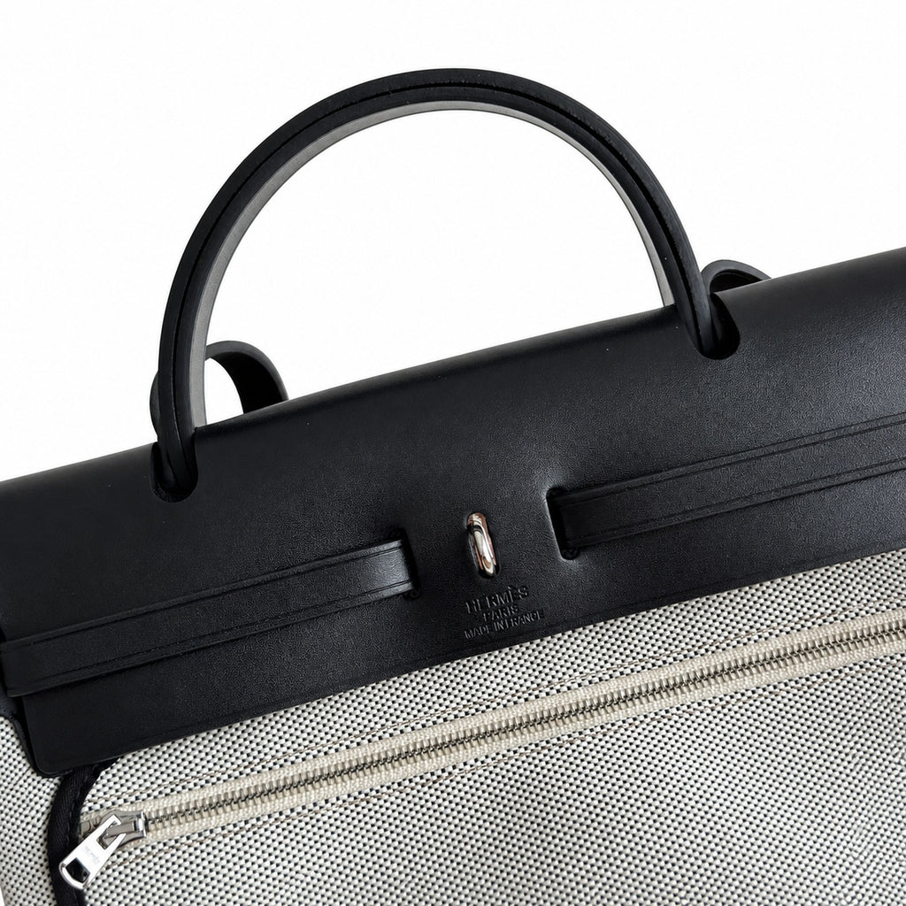 Classic Canvas Body and Leather Straps: Herbag 31cm Saddle-Inspired Canvas Body with Leather Handle and Shoulder Strap