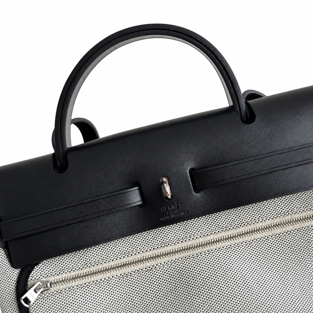 Classic Canvas Body and Leather Straps: Herbag 31cm Saddle-Inspired Canvas Body with Leather Handle and Shoulder Strap