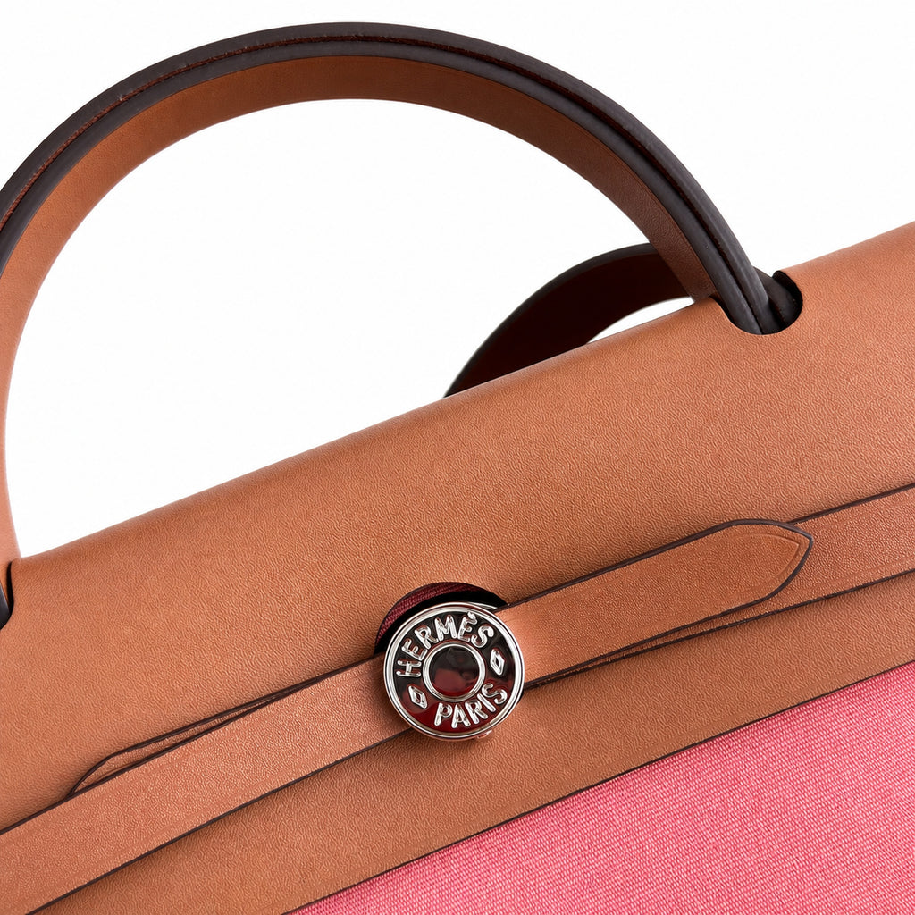 Herbag 31cm Saddle-Inspired Canvas Body with Leather Handle and Shoulder Strap — Refined Leather-Trimmed Shoulder Bag
