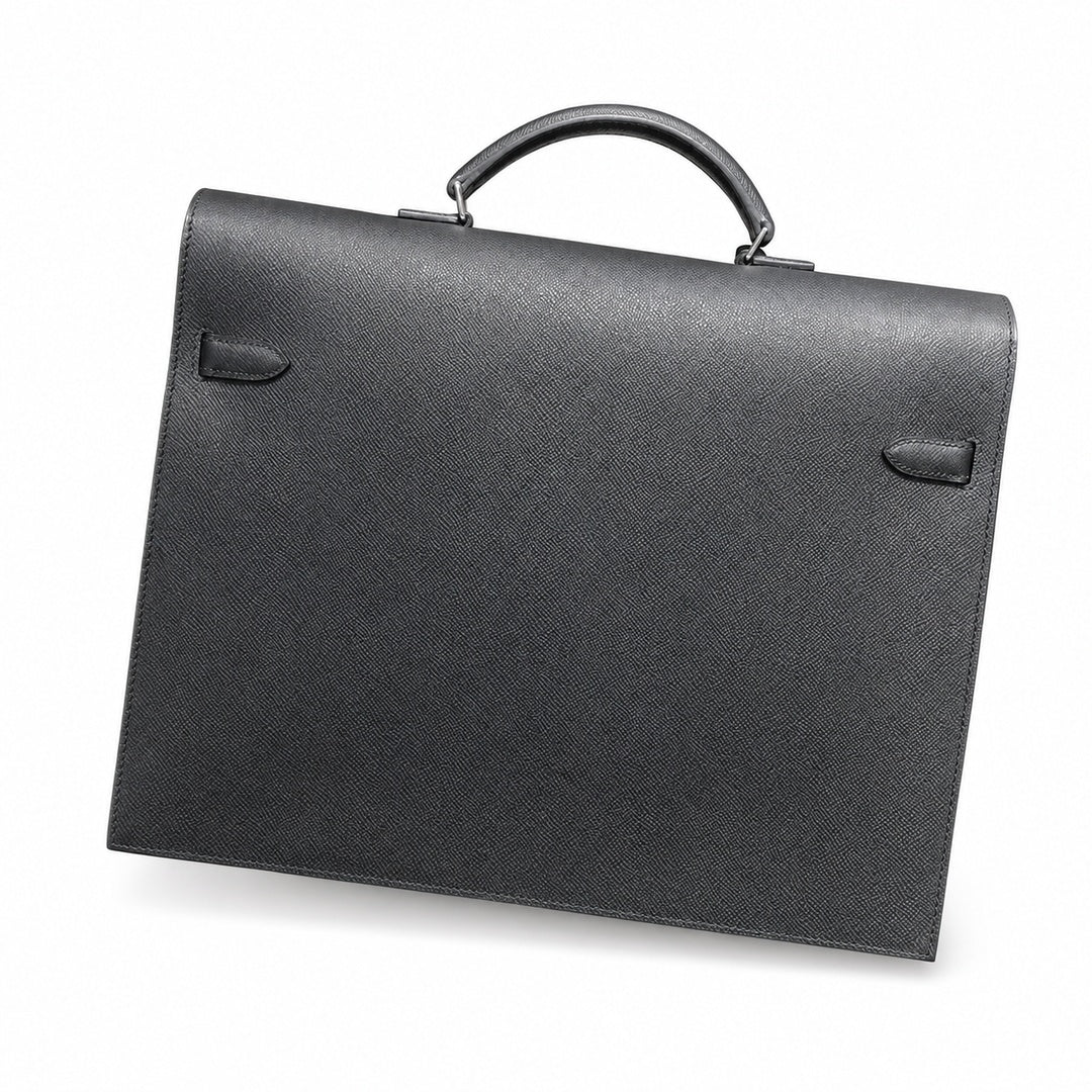 Kelly briefcase 38cm Epsom Leather 89 Noir Black top handcraft — Refined Business Carryall