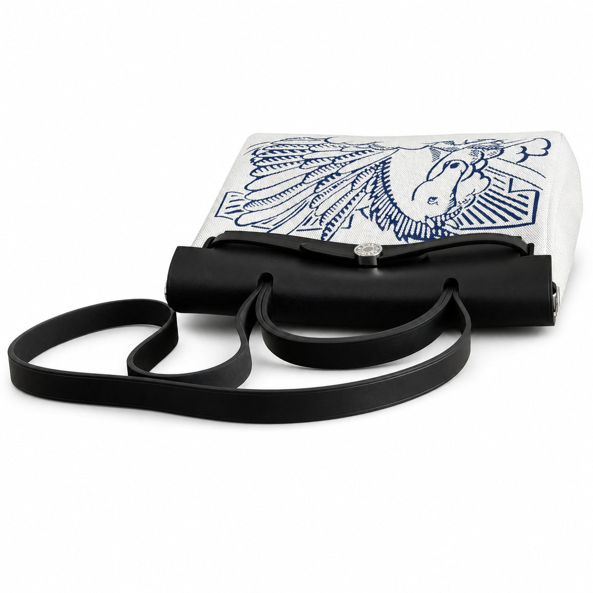Herbag 31cm Saddle-Inspired Canvas Body with Leather Handle and Shoulder Strap — Refined Canvas Body with Leather Details