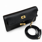Kelly to go Color: ck89/Noir Size: 19*11.5*1.5cm Leather: Epsom Hardware: Gold shoulder crossbody bag, clutch bag, Black, cowhide, Gold Buckle — Refined Small Hand-Carry Bag