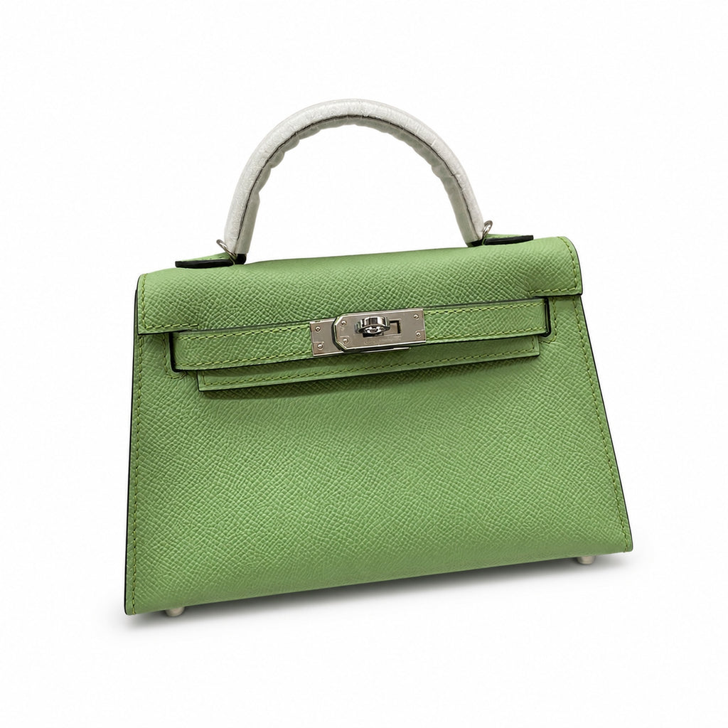 Streamlined Mini Handbag: second generation Kelly 19cm imported Epsom Leather avocado green Gold and Silver Buckle wax thread