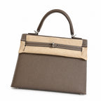 Elephant Gray, Gold and Silver buckles, Kelly 25, imported Epsom — Structured Top-Handle Handbag