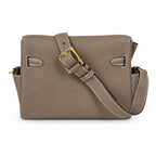 Kelly Messenger messenger bag for men and women, Elephant Gray Gold Buckle, imported leather, all-steel hand-waxed thread, the highest — Classic Hand-Carry Silhouette