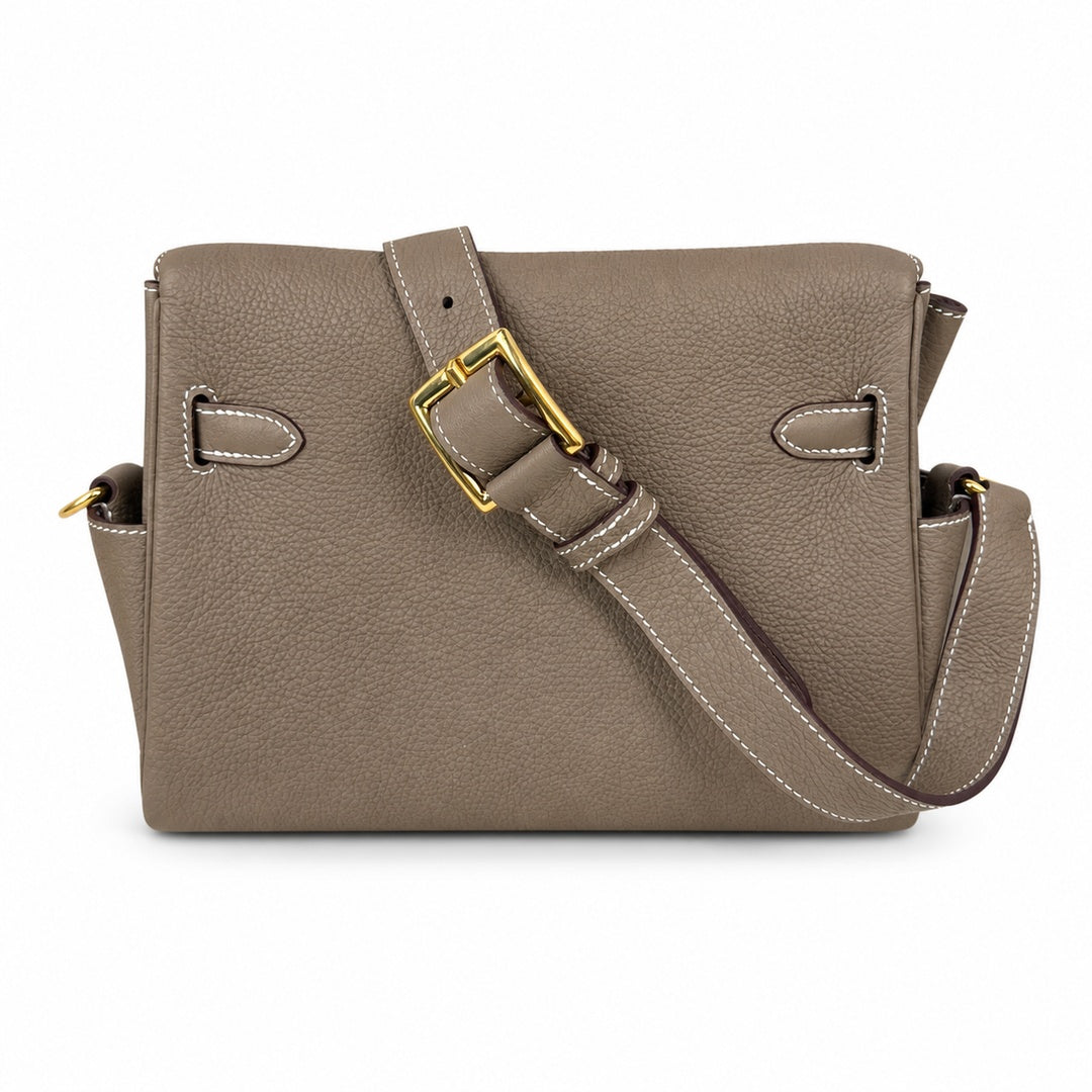 Kelly Messenger messenger bag for men and women, Elephant Gray Gold Buckle, imported leather, all-steel hand-waxed thread, the highest — Classic Hand-Carry Silhouette