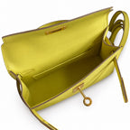 handmade Mini Kelly II 19cm imported Epsom Leather lemon yellow Gold Buckle — Elegant Compact Carry Style