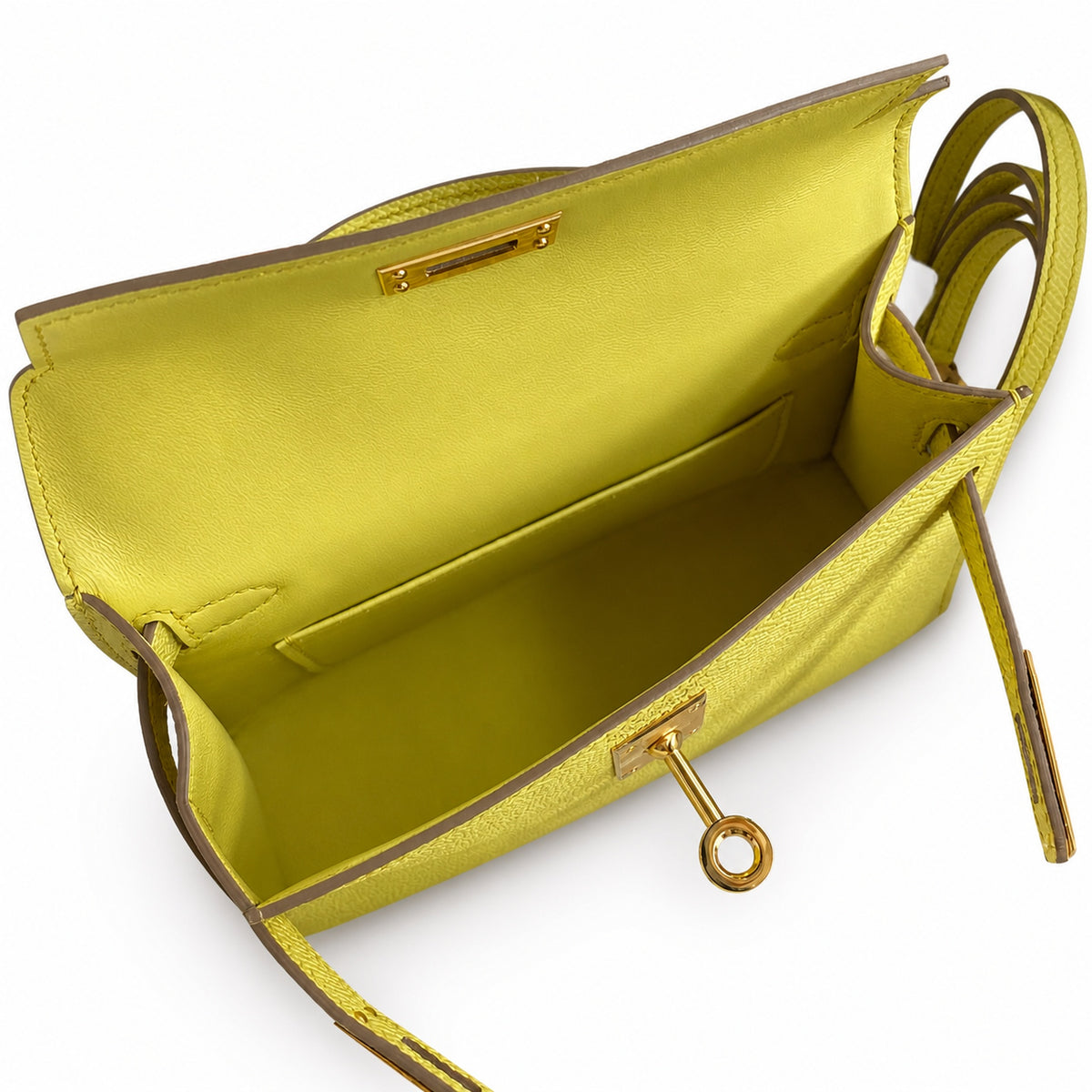 handmade Mini Kelly II 19cm imported Epsom Leather lemon yellow Gold Buckle — Elegant Compact Carry Style