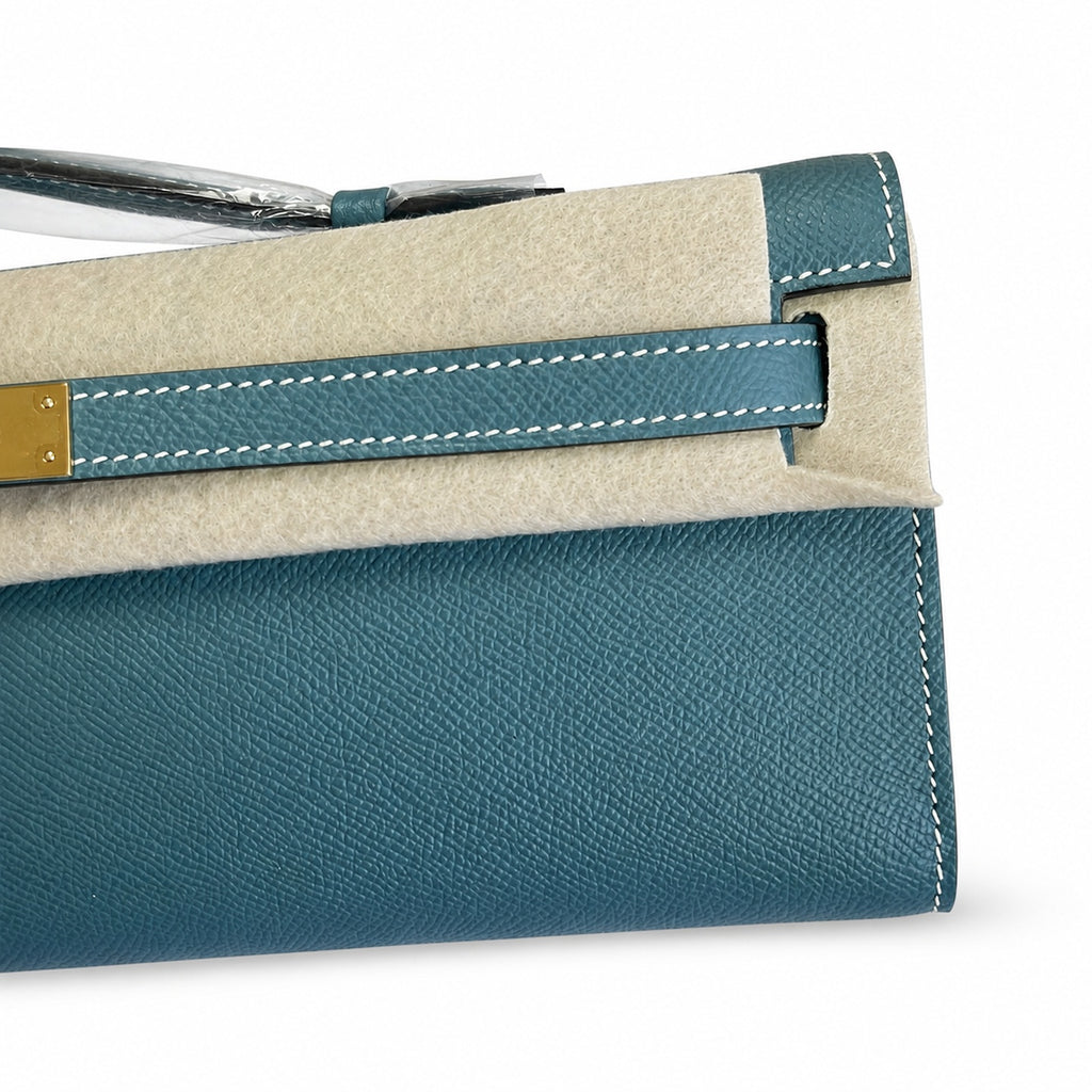 Kelly Cut 31 Clutch Epsom Leather Denim Blue — Polished Compact Clutch