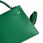 handmade Mini Kelly II 19cm imported Epsom Leather Velvet Green Gold Buckle — Distinctive Petite Bag