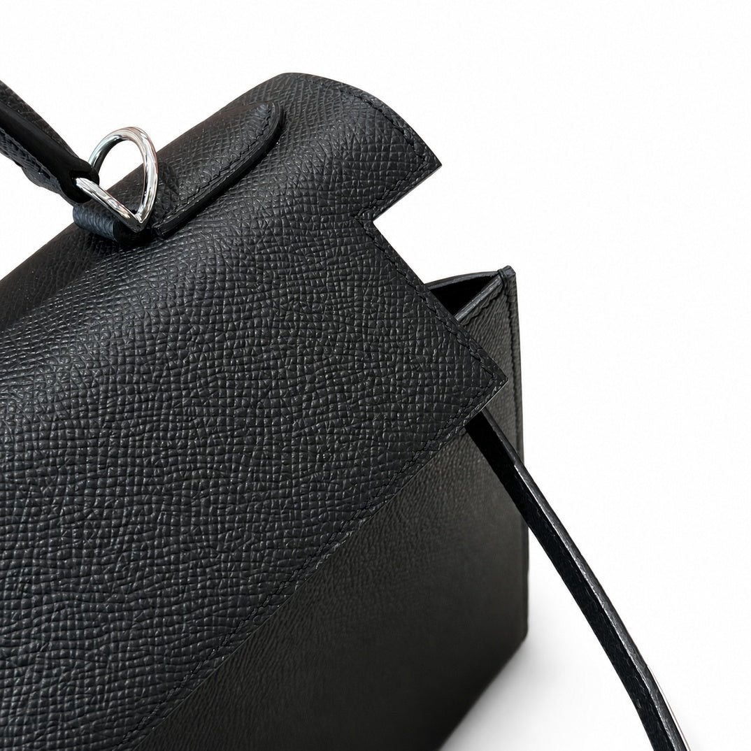 Kelly 32cm in Black Epsom Leather with Silver Buckle Handmade — Timeless Top-Handle Design