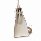 Kelly 28cm in Milkshake White Epsom Leather with Rose Gold Buckle Handmade — Elegant Structured Carry Style