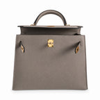 Kelly 25 M8 asphalt gray Gold Buckle Epsom pure handmade wax thread — Refined Top-Handle Bag