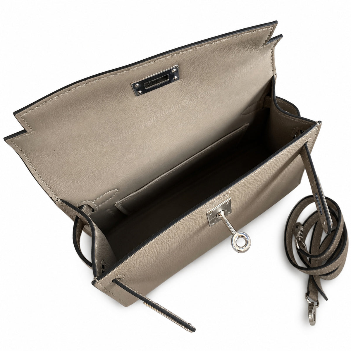 handmade Mini Kelly II 19cm imported Epsom Leather asphalt gray Silver Buckle — Versatile Mini Carry Design