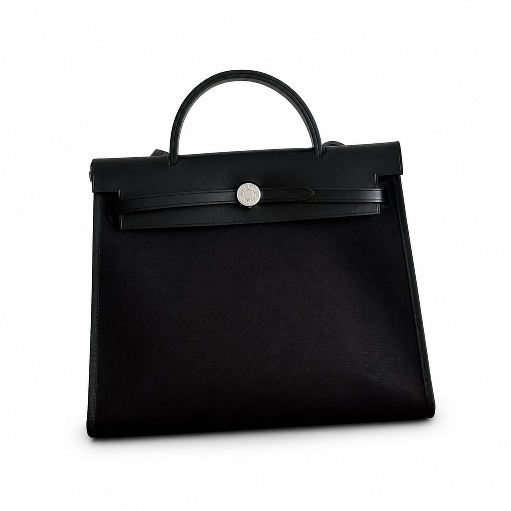 Sophisticated Canvas Carryall: Herbag 31cm Saddle-Inspired Canvas Body with Leather Handle and Shoulder Strap