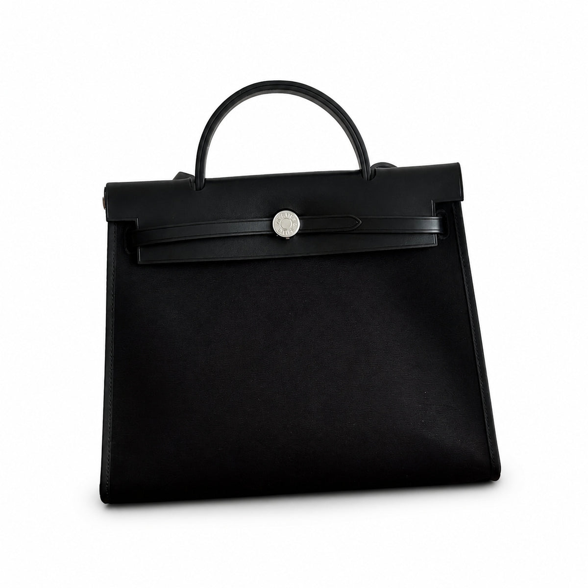 Sophisticated Canvas Carryall: Herbag 31cm Saddle-Inspired Canvas Body with Leather Handle and Shoulder Strap