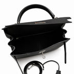 Timeless Top-Handle Design: Kelly 32cm in Black Epsom Leather with Silver Buckle Handmade