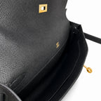 Kelly cut clutch evening bag Epsom Leather wax thread handmade Black Gold Buckle — Distinctive Slim Carry Style