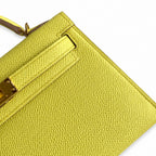 handmade Mini Kelly II 19cm imported Epsom Leather lemon yellow Gold Buckle — Elegant Compact Carry Style