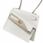 Kelly Desordre 20cm Sellier double-sided Epsom original palm print leather ck10 Milkshake White Craie Gold Buckle GHw top hand sewing — Double-Sided Structured Handbag
