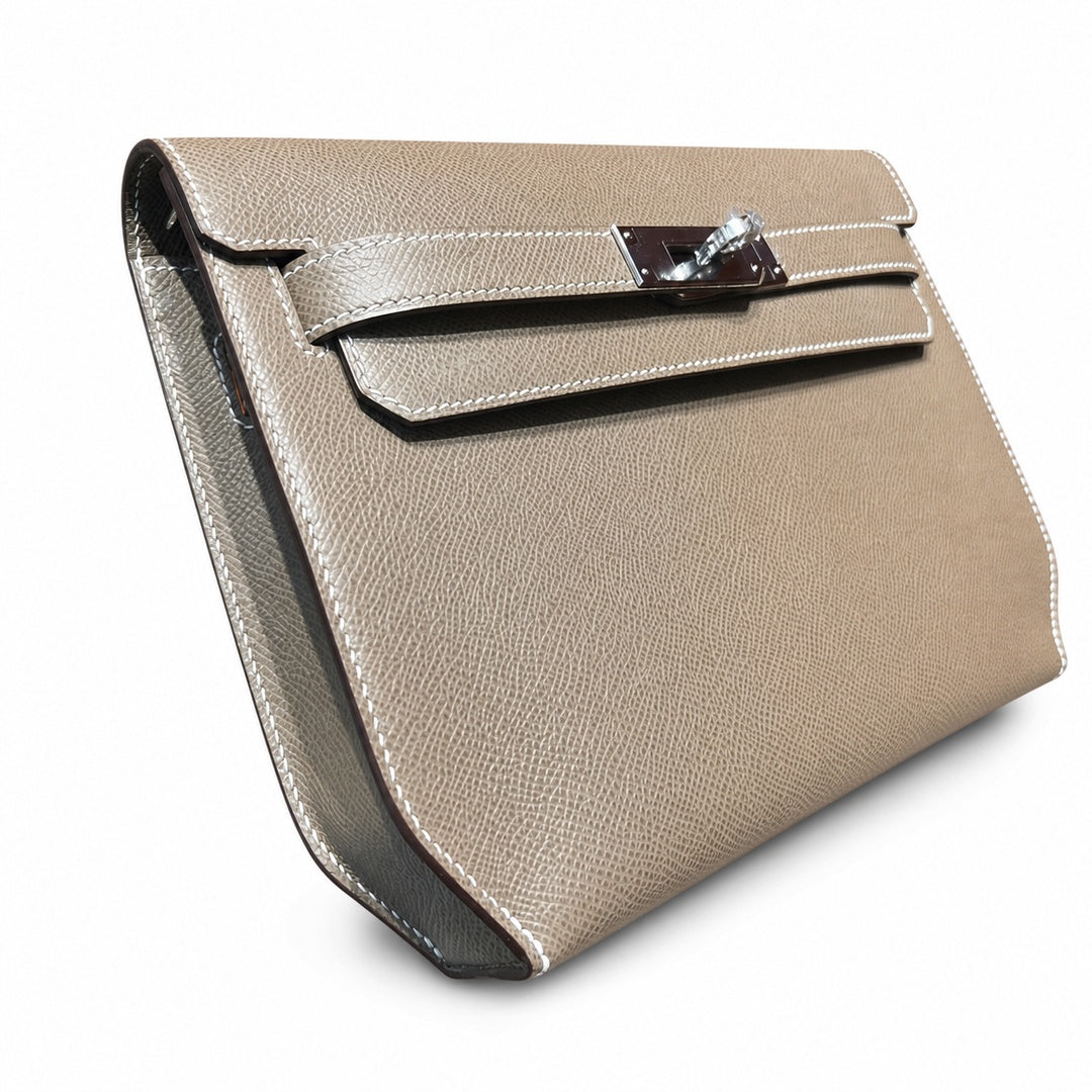 Kelly Depeches 25cm Epsom Leather 18 Etoupe Elephant Gray top handcraft — Refined Shoulder-Strap Clutch