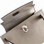 handmade Mini Kelly II 19cm imported Epsom Leather asphalt gray Silver Buckle — Versatile Mini Carry Design