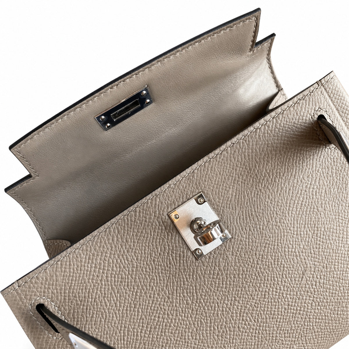 handmade Mini Kelly II 19cm imported Epsom Leather asphalt gray Silver Buckle — Versatile Mini Carry Design