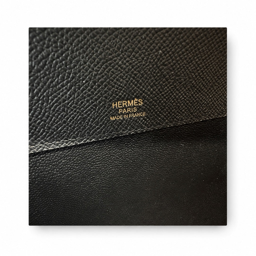 Kelly Depeches 25cm Epsom Leather 89 Noir Black top handcrafted — Versatile Hand-Carry Clutch
