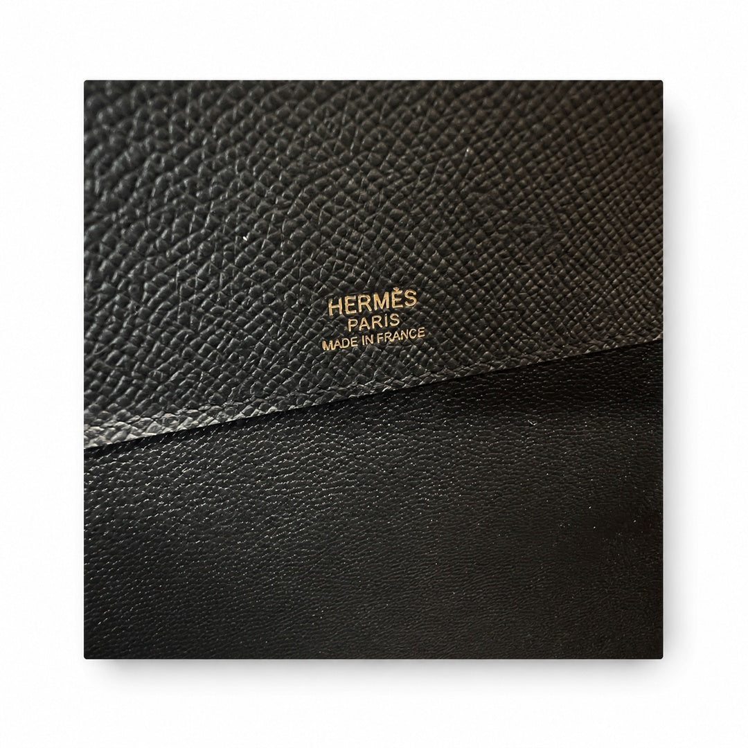 Kelly Depeches 25cm Epsom Leather 89 Noir Black top handcrafted — Versatile Hand-Carry Clutch