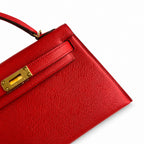 handmade Mini Kelly II 19cm imported Epsom Leather heart Red Gold Buckle — Polished Compact Handbag