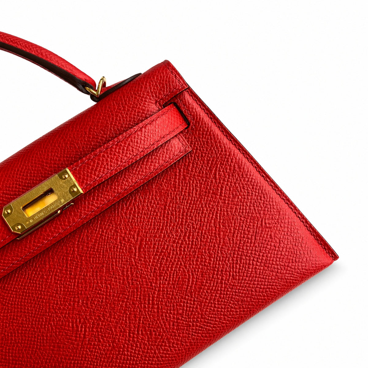 handmade Mini Kelly II 19cm imported Epsom Leather heart Red Gold Buckle — Polished Compact Handbag