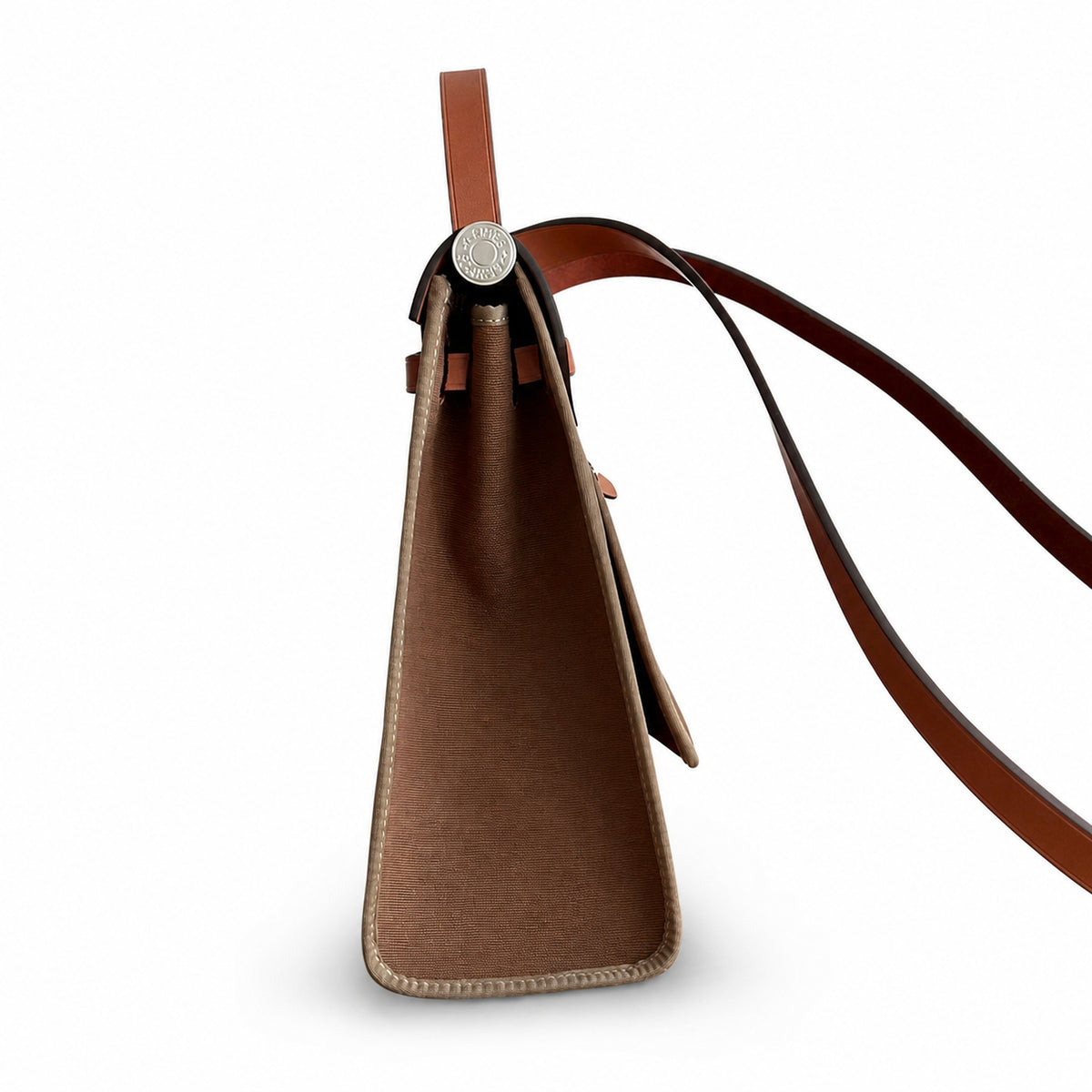 Herbag 31cm Saddle-Inspired Canvas Body with Leather Handle and Shoulder Strap — Distinctive Canvas Carry Style