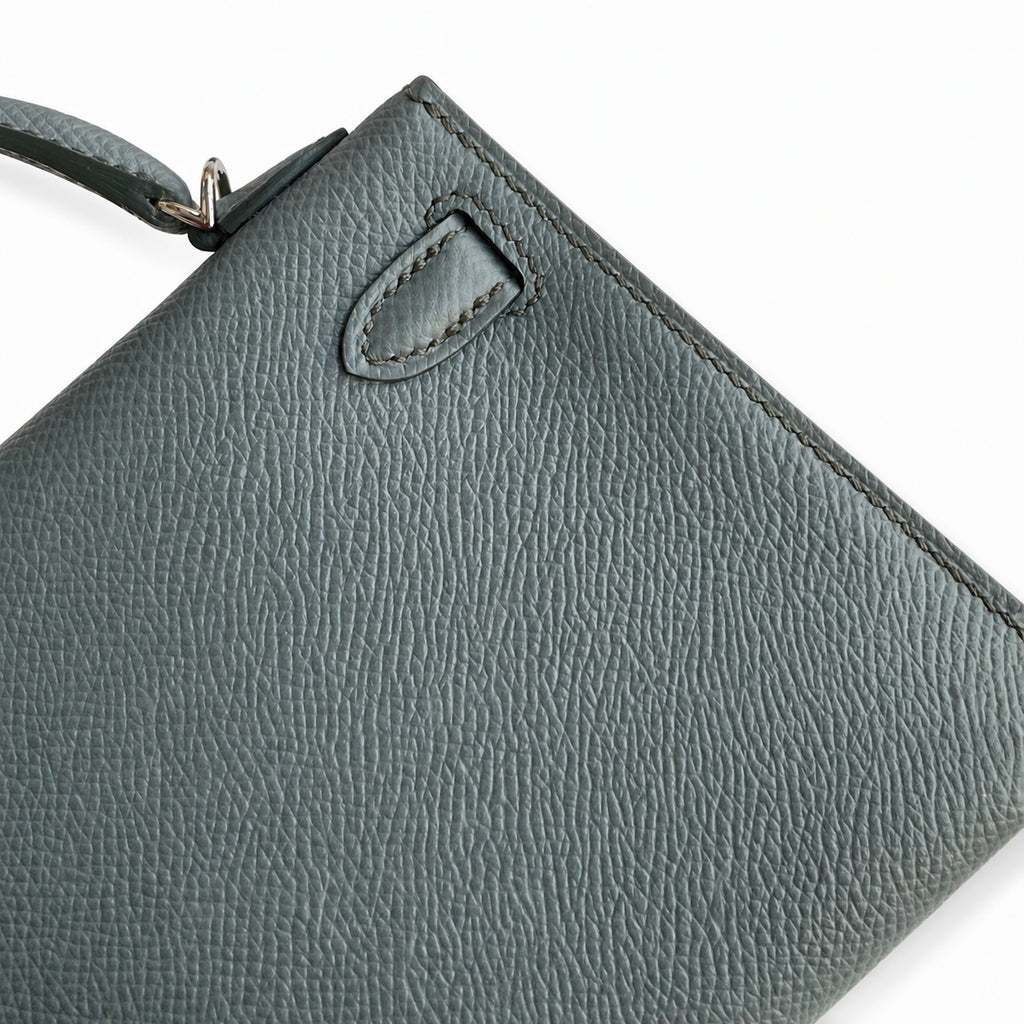 handmade Mini Kelly II 19cm imported Epsom Leather almond green Silver Buckle — Streamlined Mini Handbag