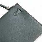handmade Mini Kelly II 19cm imported Epsom Leather almond green Silver Buckle — Streamlined Mini Handbag