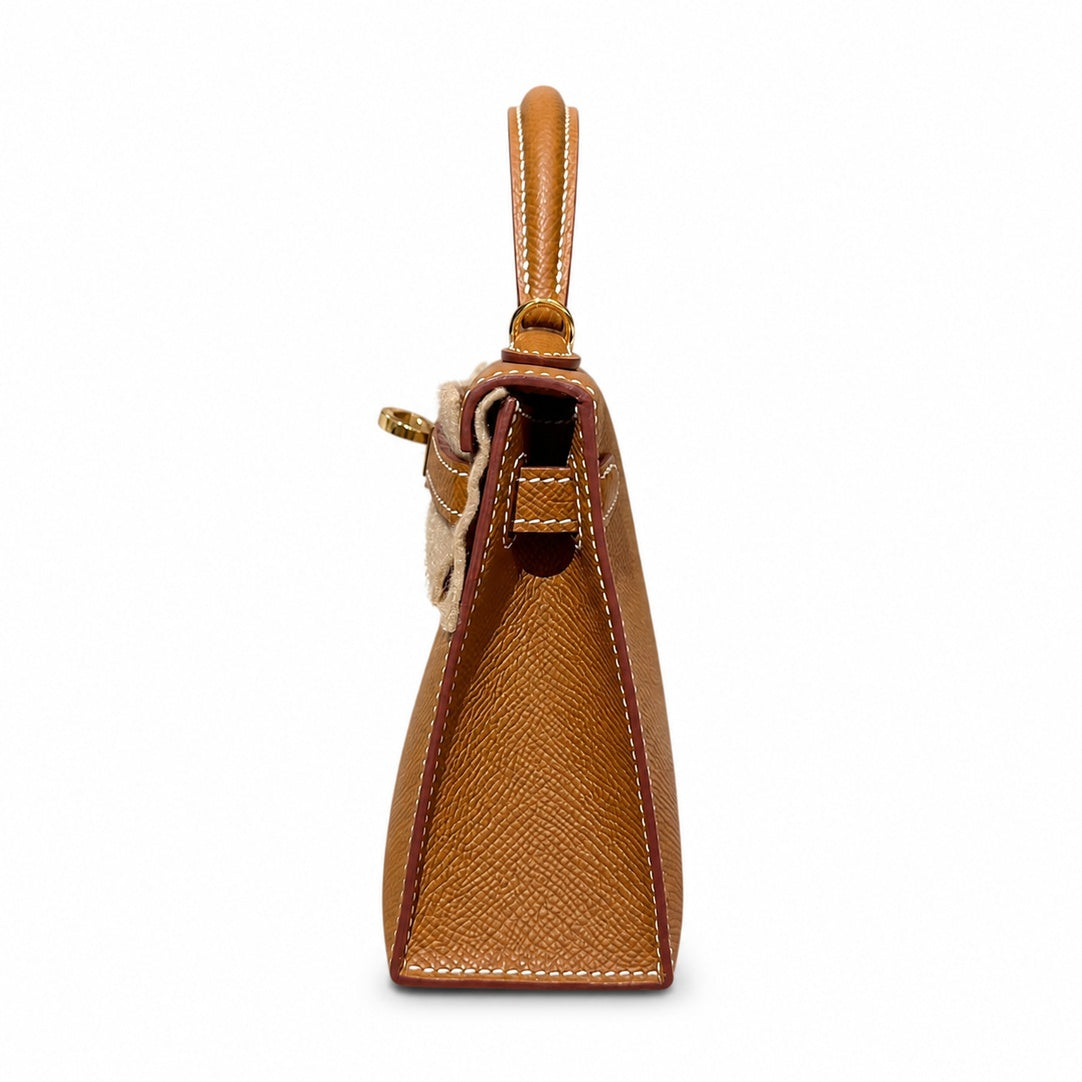 Mini Kelly II 19cm in Gold Epsom Leather with Gold Buckle — Distinctive Petite Bag